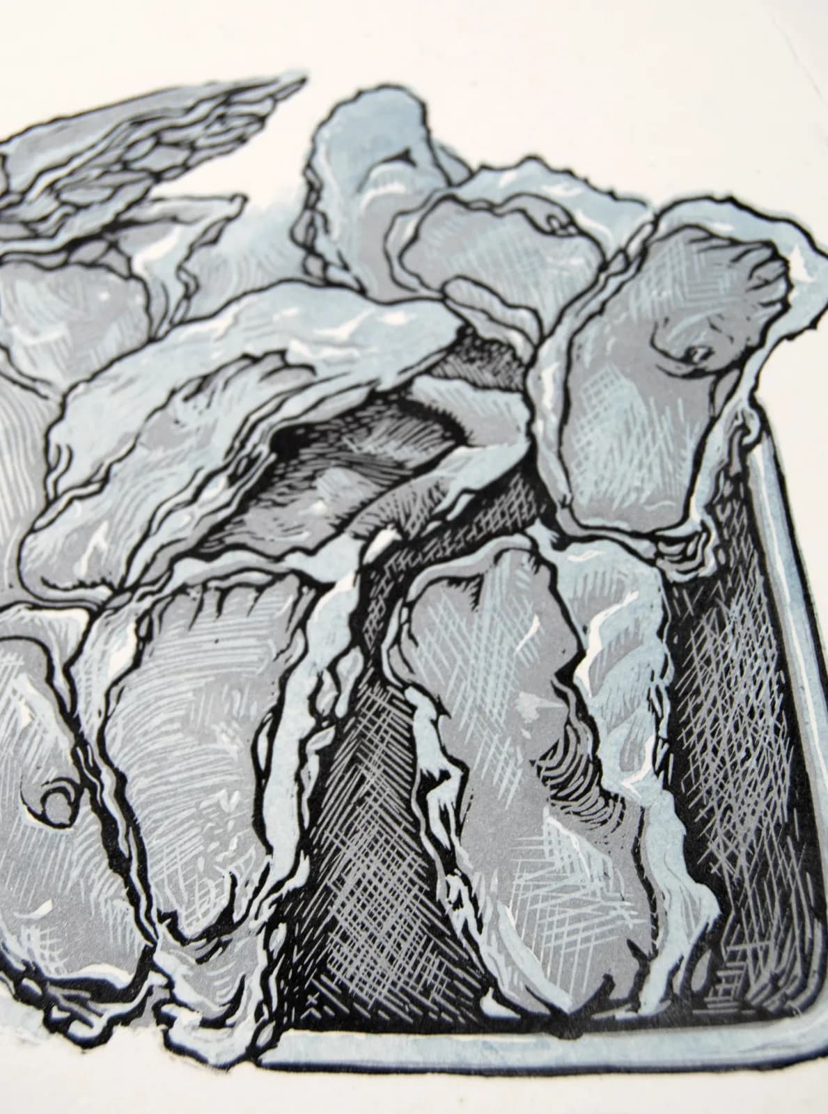 Abstract ink drawing of the Boulder Flatirons with expressive line work and layered geological forms.
