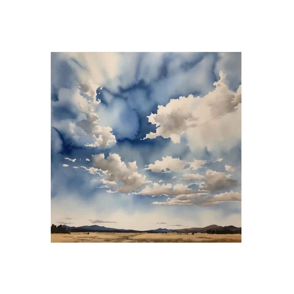 Photograph of dramatic cumulus clouds above an arid landscape with distant mountains.