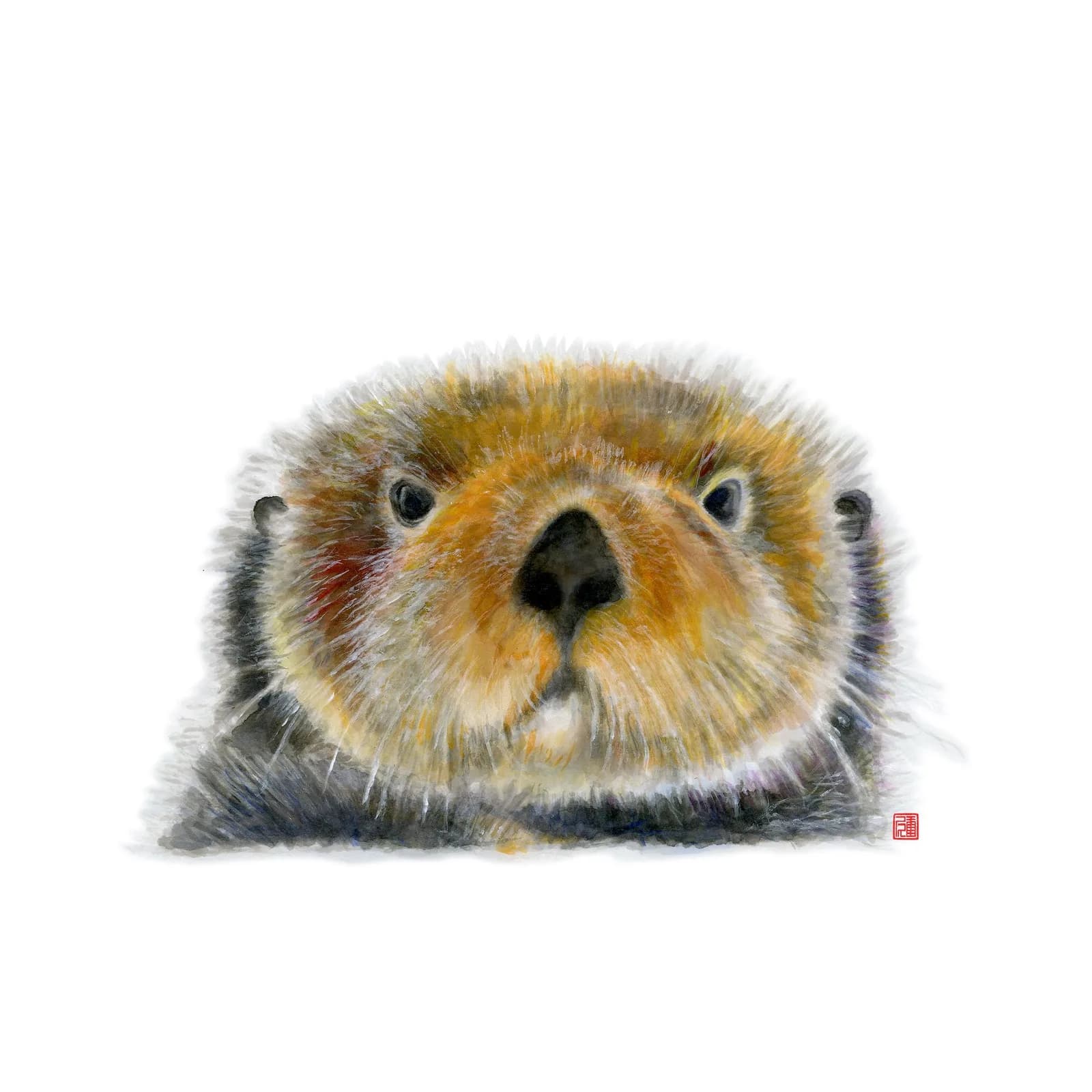 A sea otter's gentle face rendered in watercolor with soft, detailed brushwork.