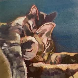 Oil portrait of a wolf's head rendered with careful attention to fur texture and warm light.