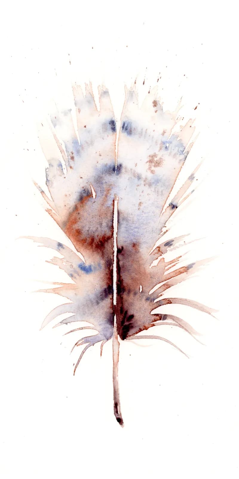 An abstracted thistle rendered in watercolor with cocoa, buccaneer, and gray tones.