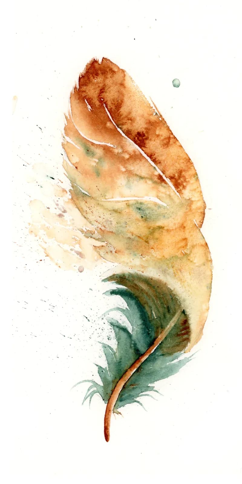 A single rose in fiery orange and green rendered in loose watercolor on white paper.