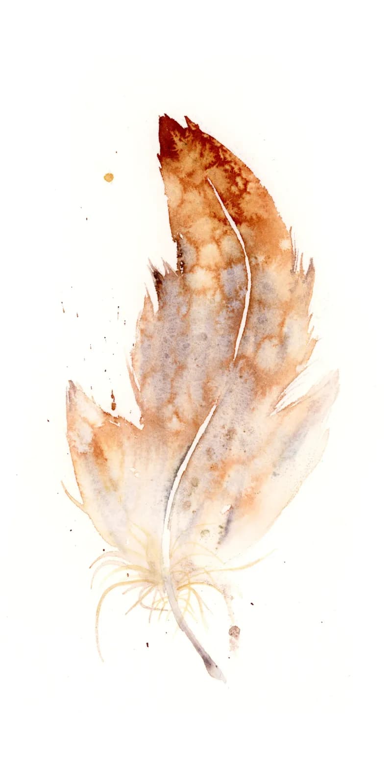 A feathered botanical form rendered in watercolor with cognac and old lace tones.