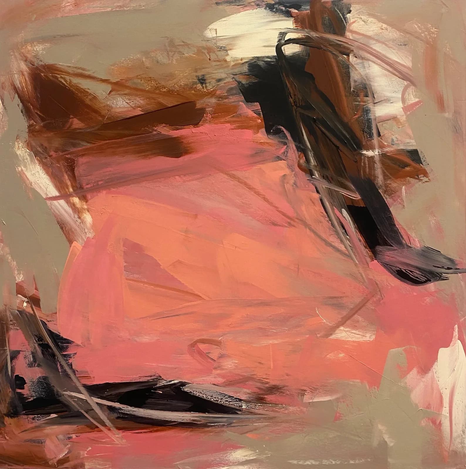 Abstract painting in warm spicy-mix tones, night-rider accents, and cream highlights with gestural brushwork.
